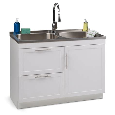 stainless steel laundry sink with faucet and storage cabinet|freestanding laundry sink with cabinet.